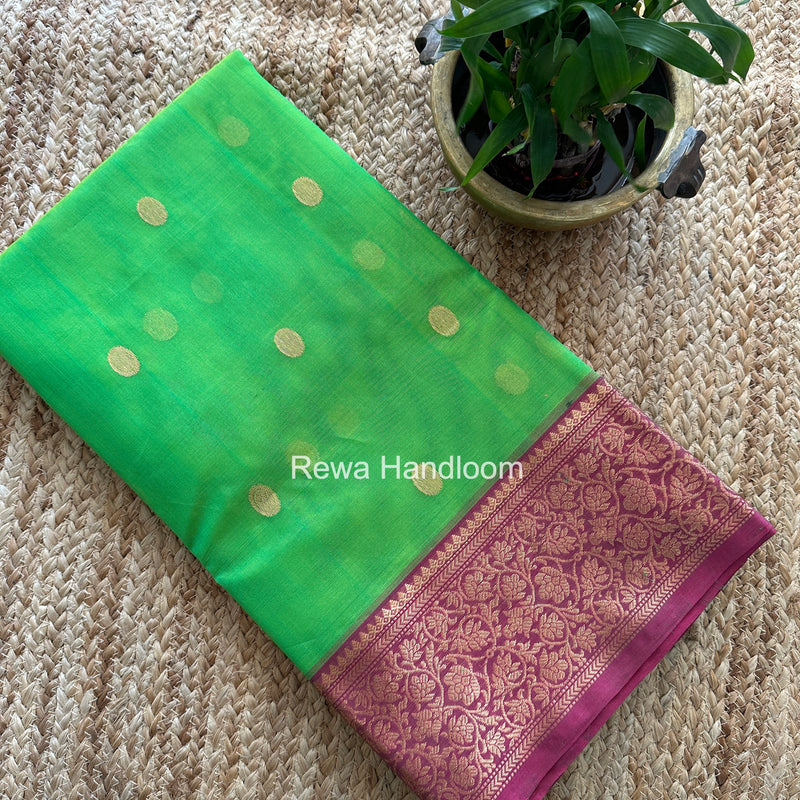 Parrot Green Chanderi Katan Silk Nakshi Border Saree CKS06