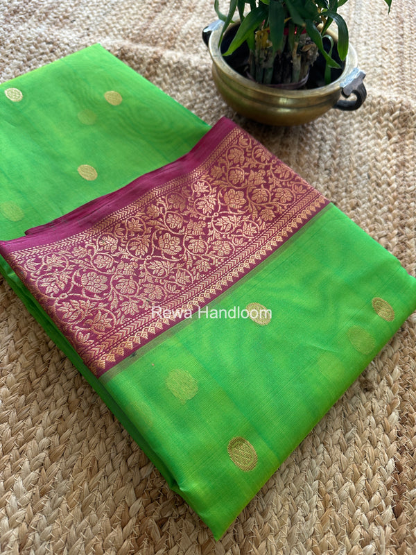 Parrot Green Chanderi Katan Silk Nakshi Border Saree CKS06