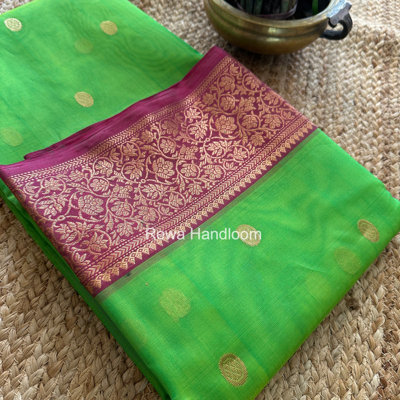 Parrot Green Chanderi Katan Silk Nakshi Border Saree CKS06