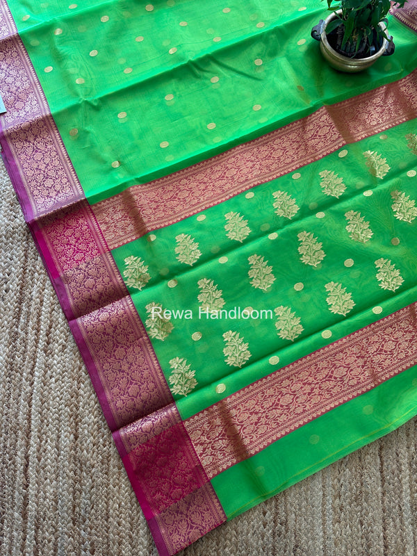 Parrot Green Chanderi Katan Silk Nakshi Border Saree CKS06