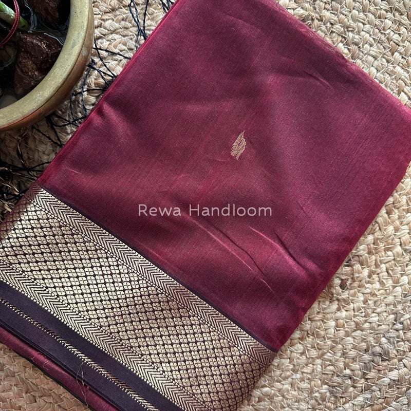 Maroon Zari Butti Maheshwari Saree PTB099