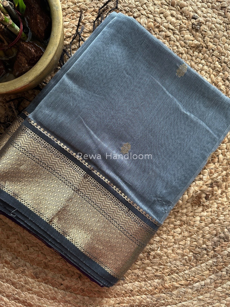 Grey Zari Butti Maheshwari Saree PTB0101