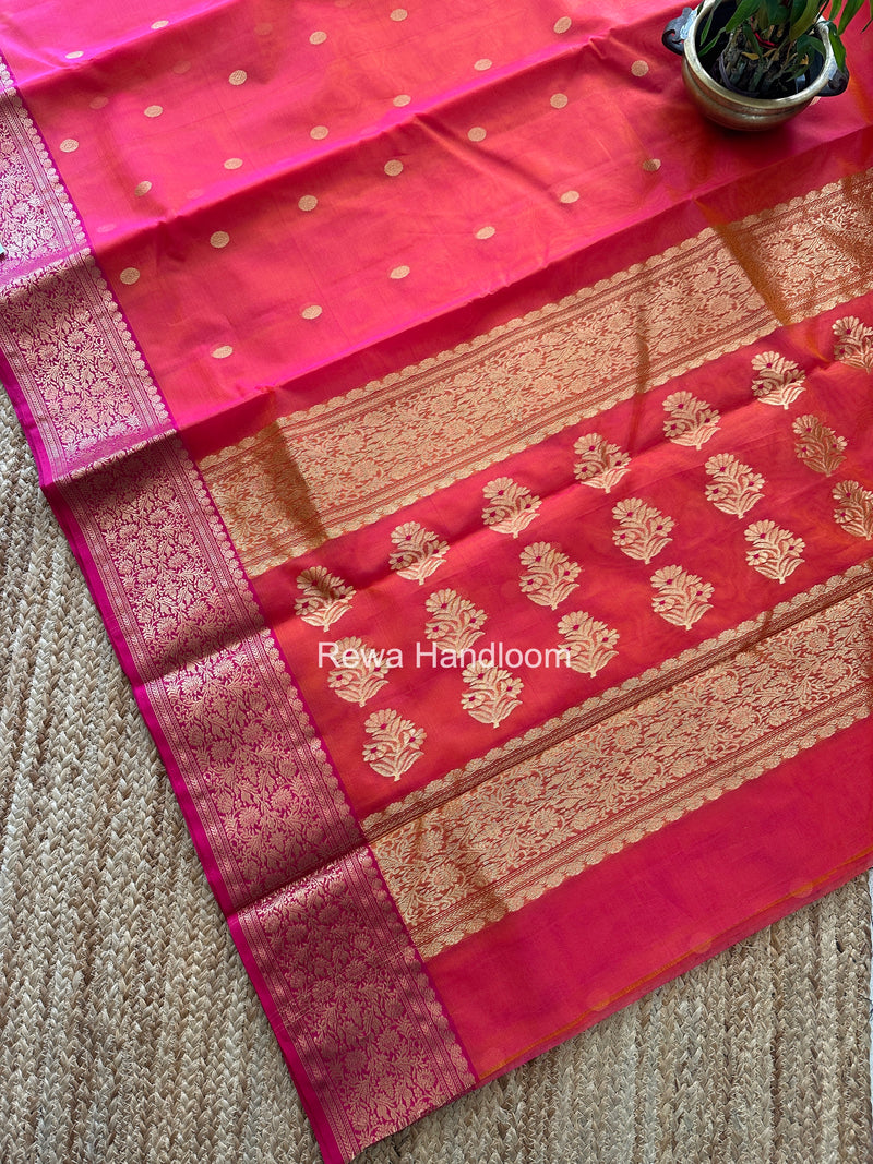 Fuchsia Pink Chanderi Katan Silk Saree CKS01
