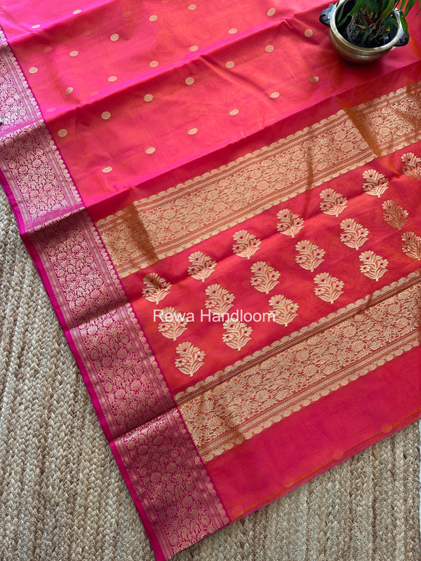 Fuchsia Pink Chanderi Katan Silk Saree CKS01