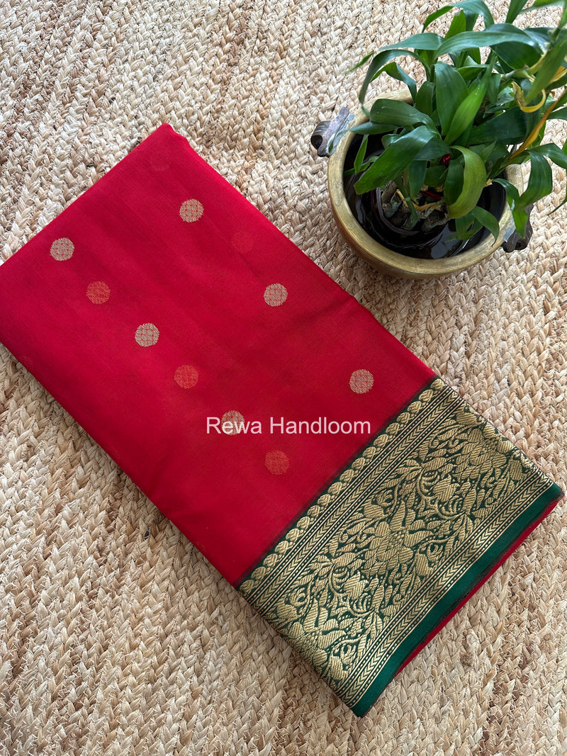 Red Chanderi Katan Silk Nakshi Border Saree CKS07