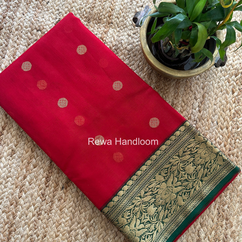 Red Chanderi Katan Silk Nakshi Border Saree CKS07