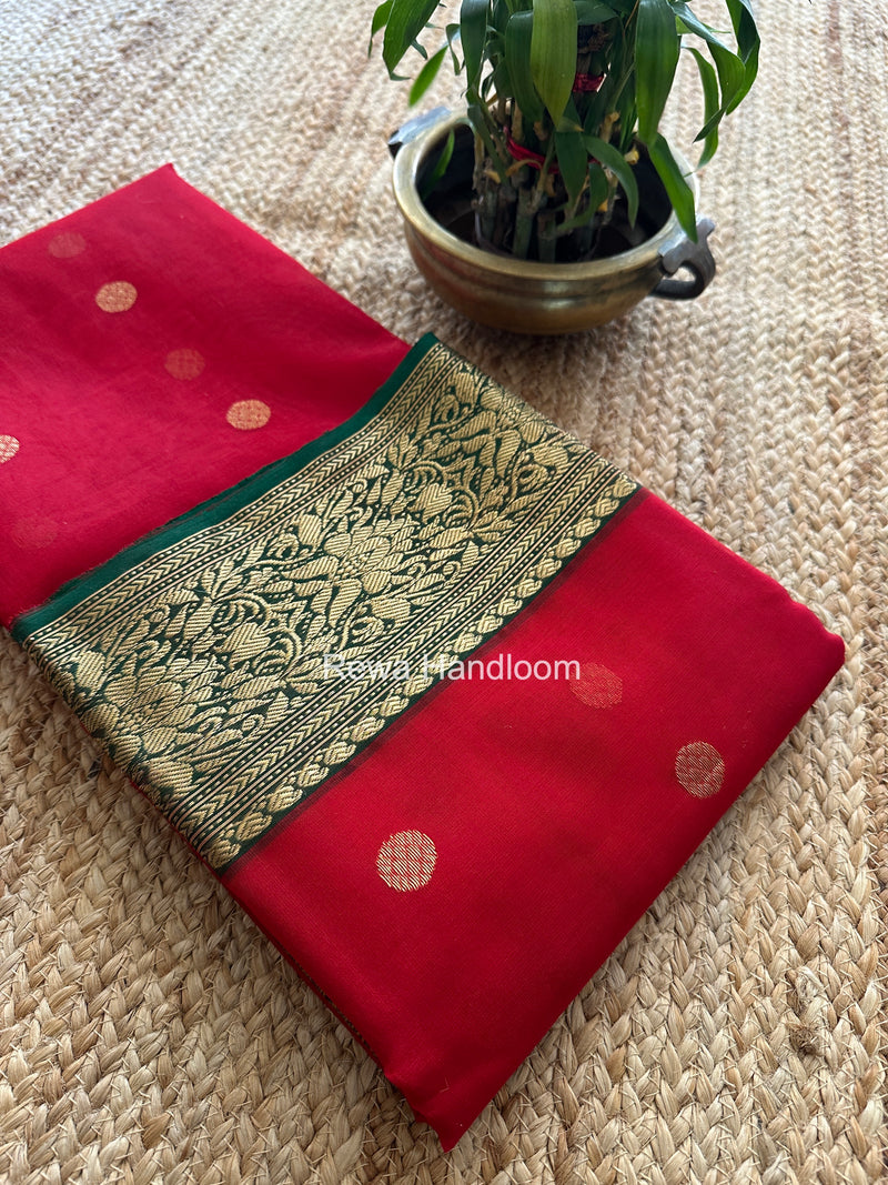 Red Chanderi Katan Silk Nakshi Border Saree CKS07