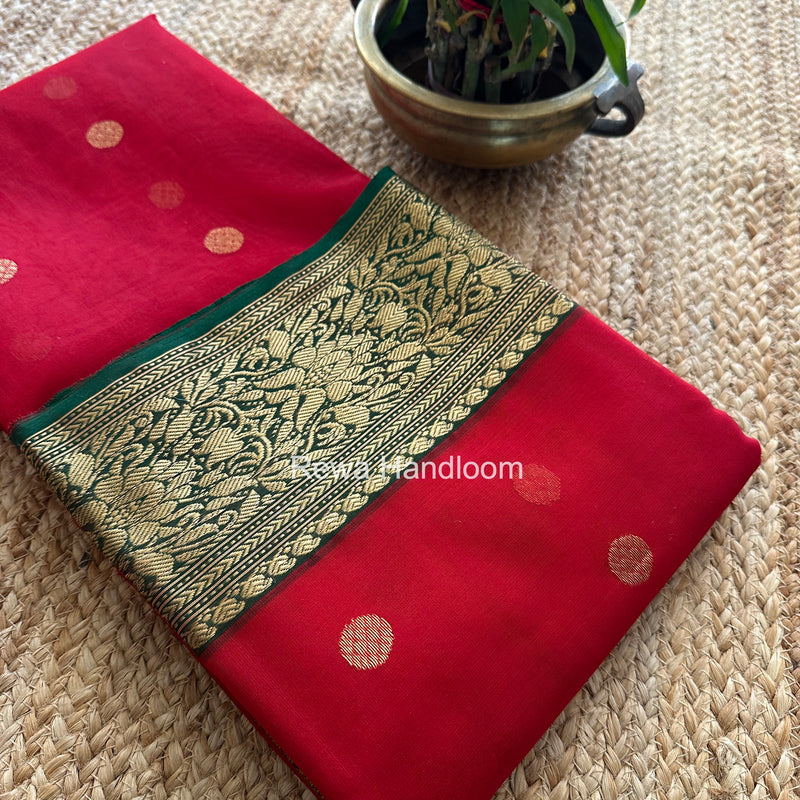 Red Chanderi Katan Silk Nakshi Border Saree CKS07