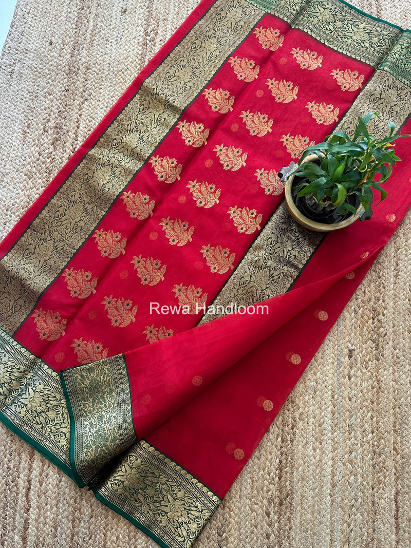 Red Chanderi Katan Silk Nakshi Border Saree CKS07