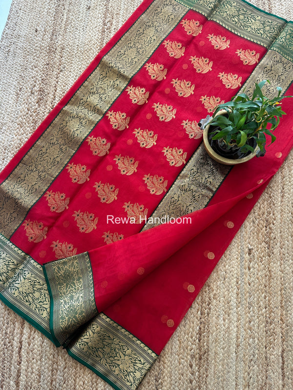 Red Chanderi Katan Silk Nakshi Border Saree CKS07