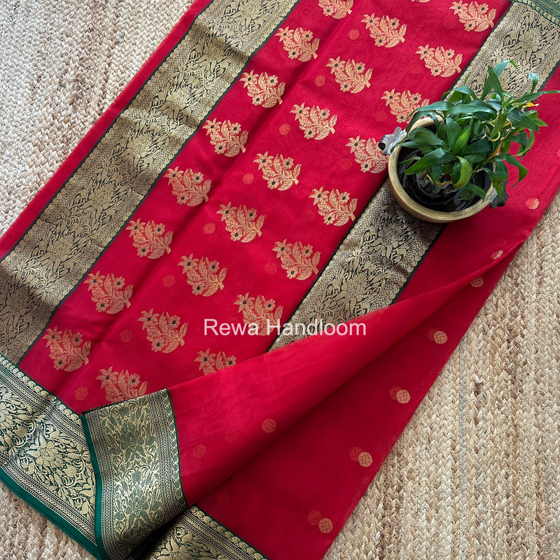 Red Chanderi Katan Silk Nakshi Border Saree CKS07