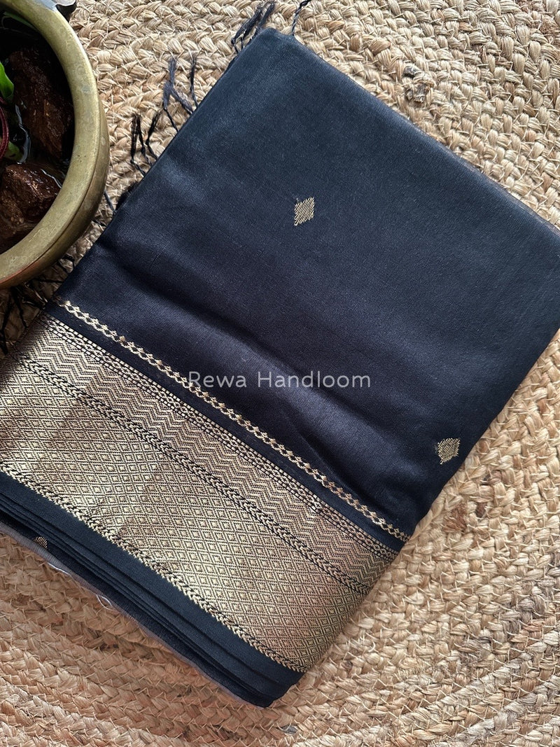 Black Zari Butti Maheshwari Saree PTB0100