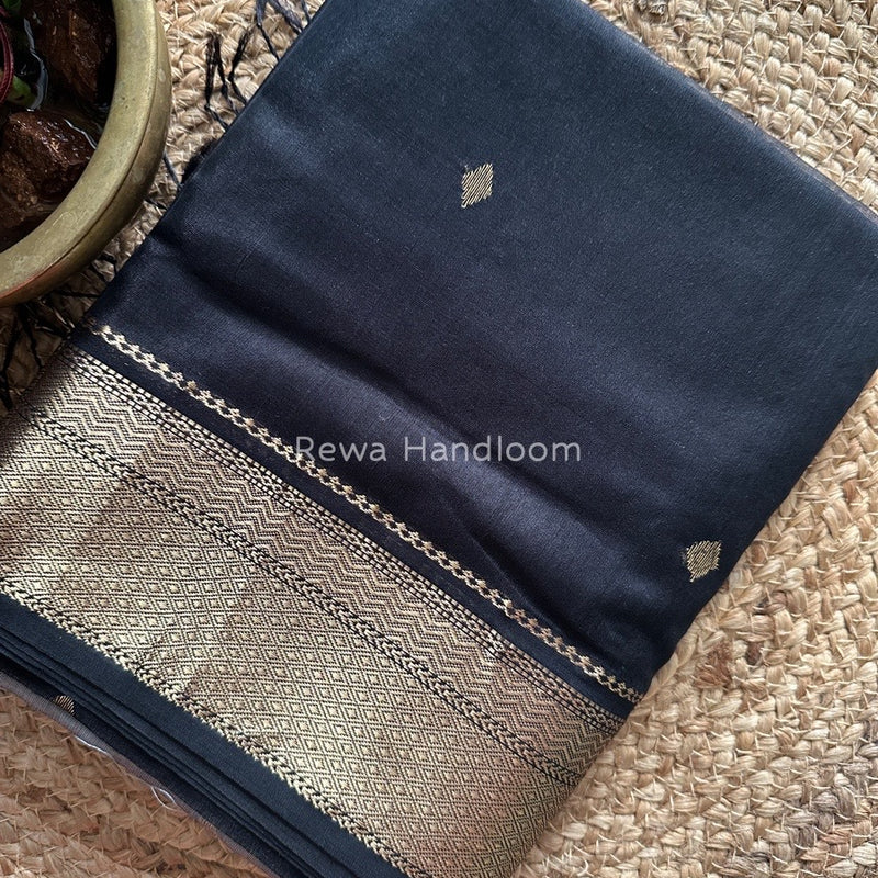 Black Zari Butti Maheshwari Saree PTB0100
