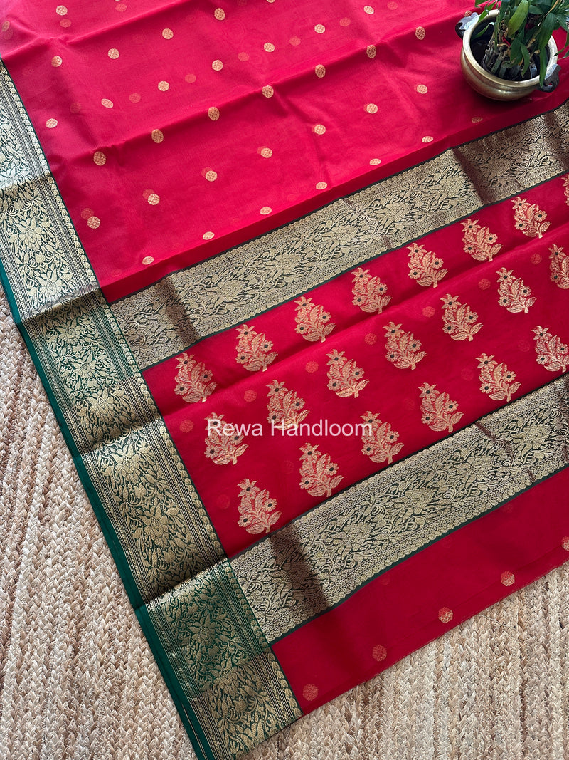 Red Chanderi Katan Silk Nakshi Border Saree CKS07