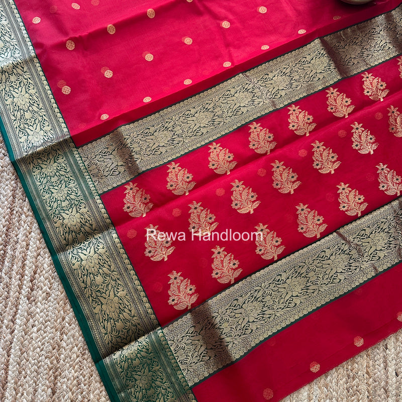 Red Chanderi Katan Silk Nakshi Border Saree CKS07