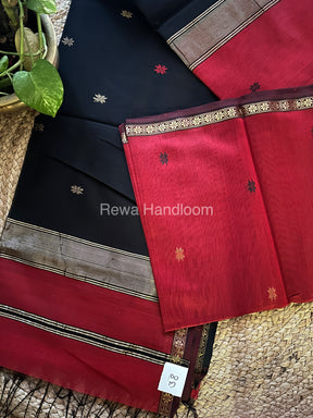 Red-Black Zari Butti ~ Maheshwari Saree-SBT022