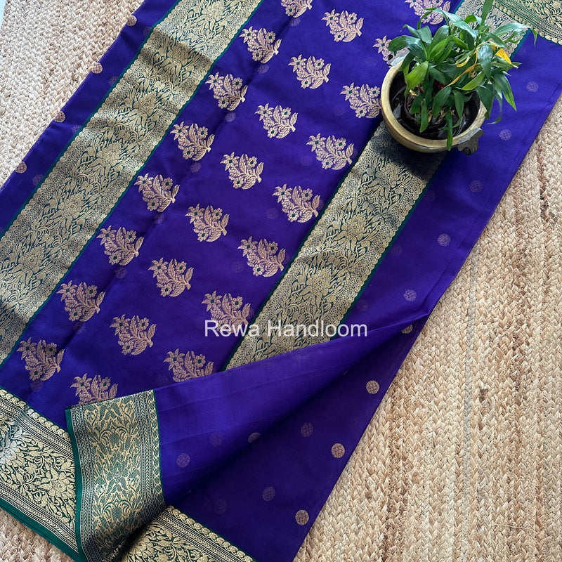 Blue Chanderi Katan Silk Nakshi Border Saree CKS04