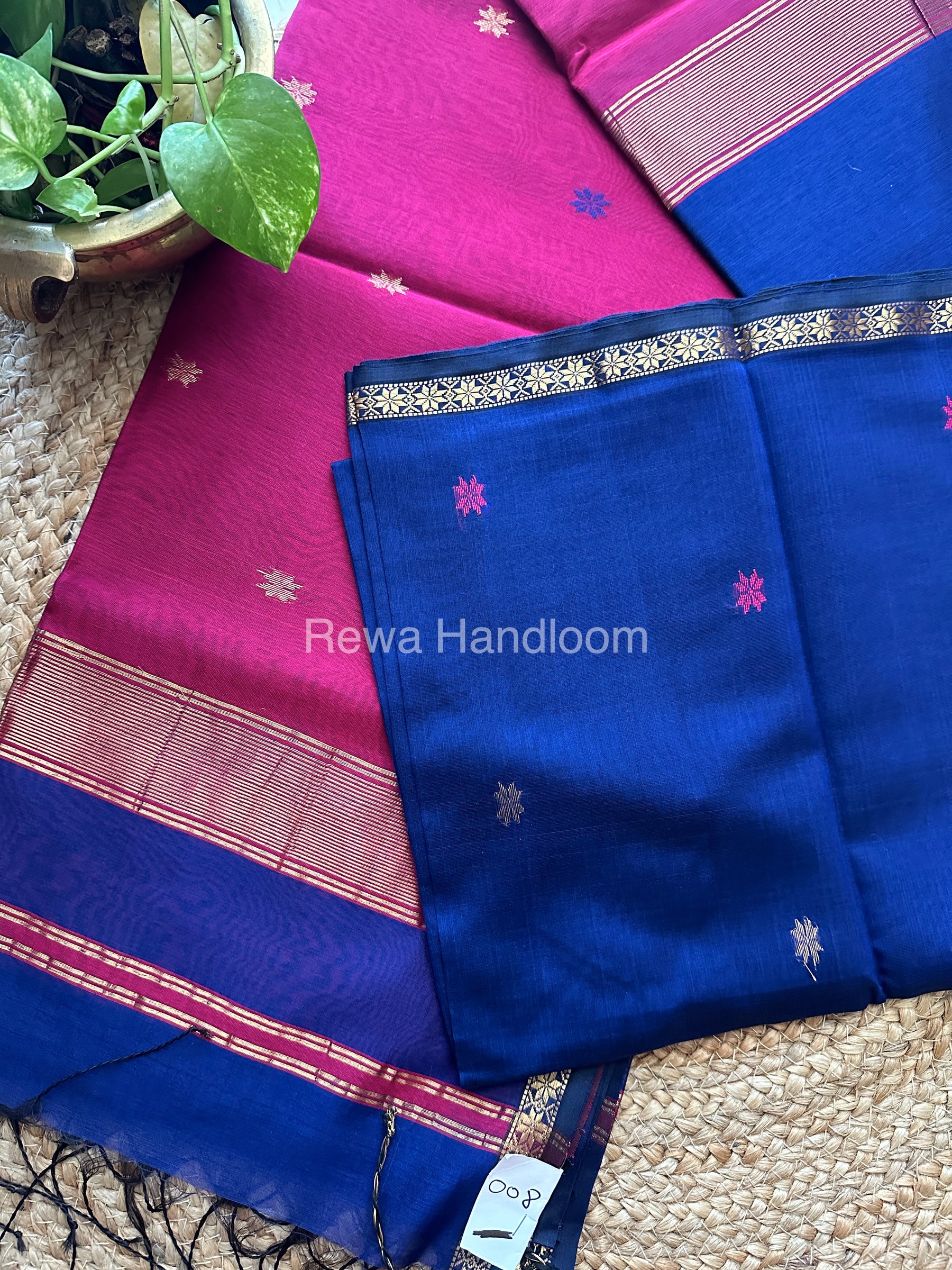 Blue-Magenta Zari Butti ~ Maheshwari Saree-SBT020