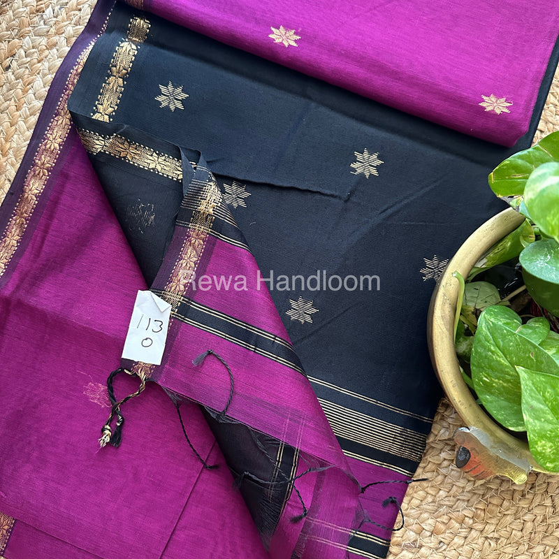 Purple-Black Zari Butti ~ Maheshwari Saree-SBT018