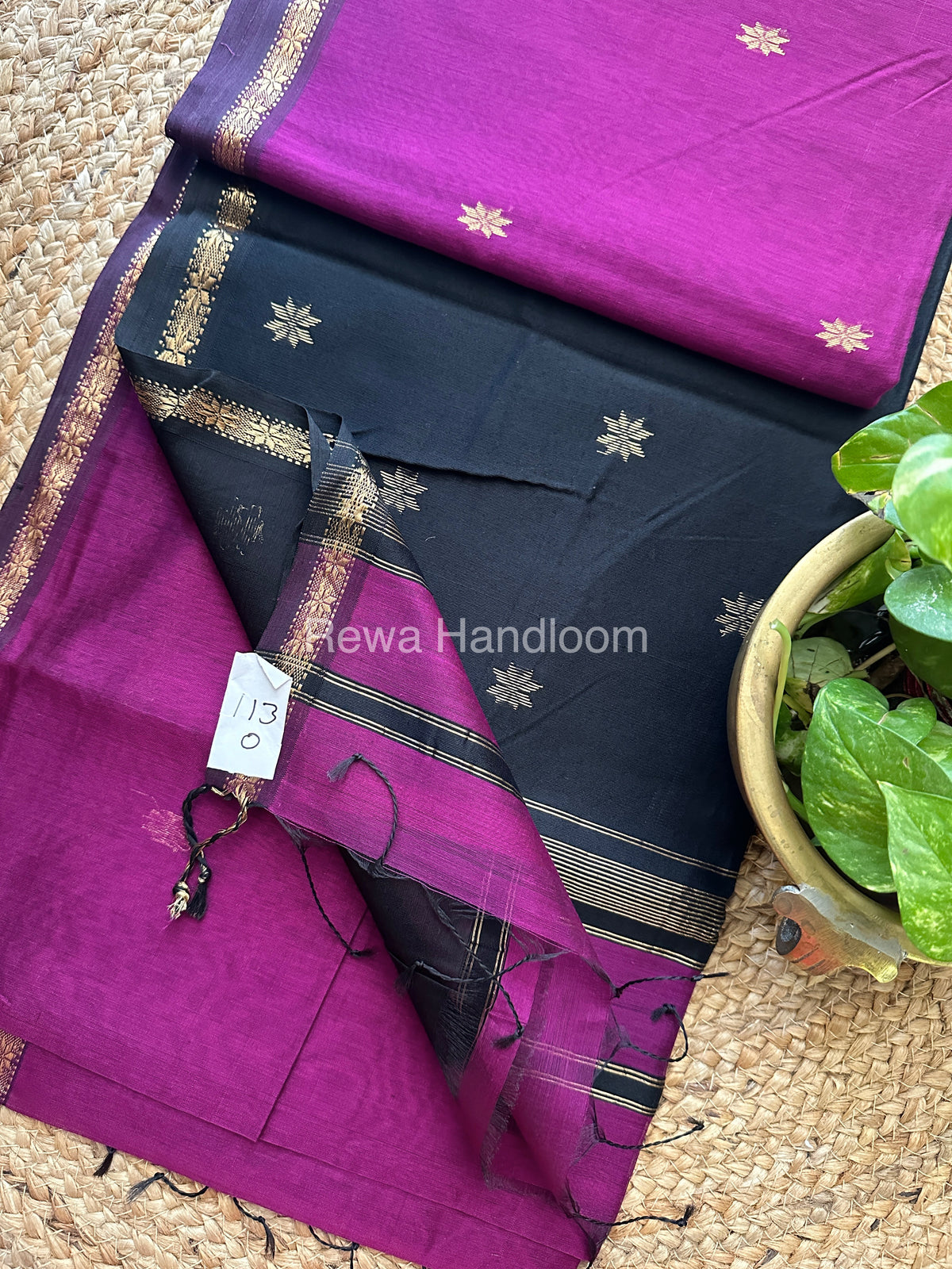 Purple-Black Zari Butti ~ Maheshwari Saree-SBT018