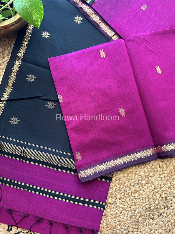Purple-Black Zari Butti ~ Maheshwari Saree-SBT018