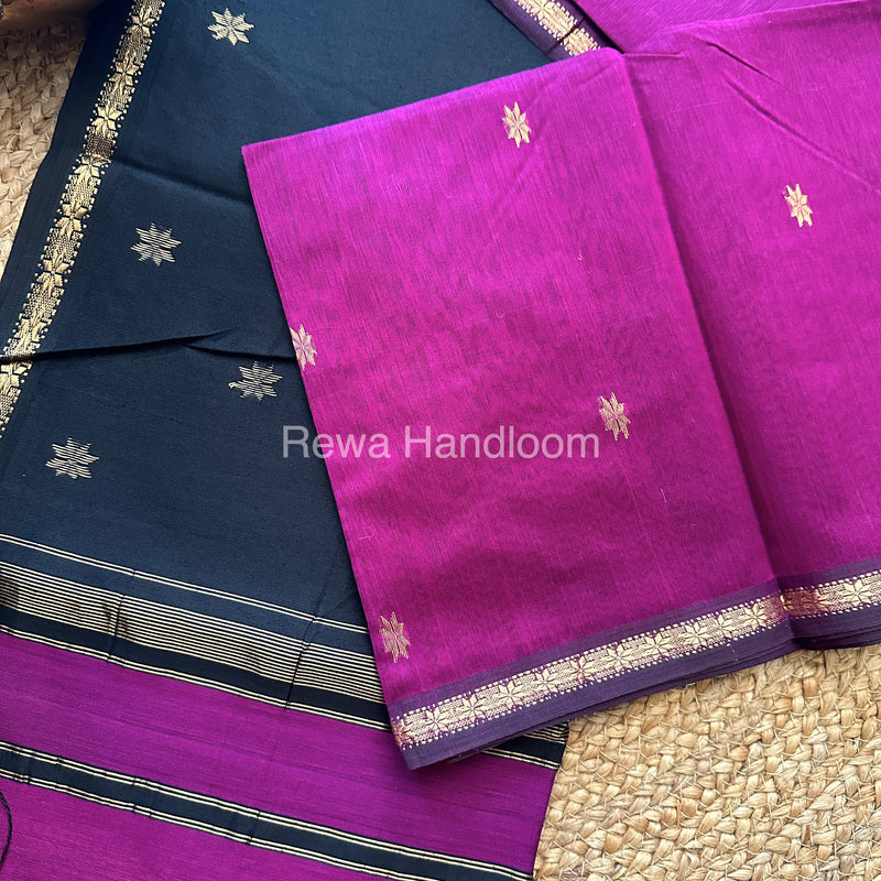 Purple-Black Zari Butti ~ Maheshwari Saree-SBT018