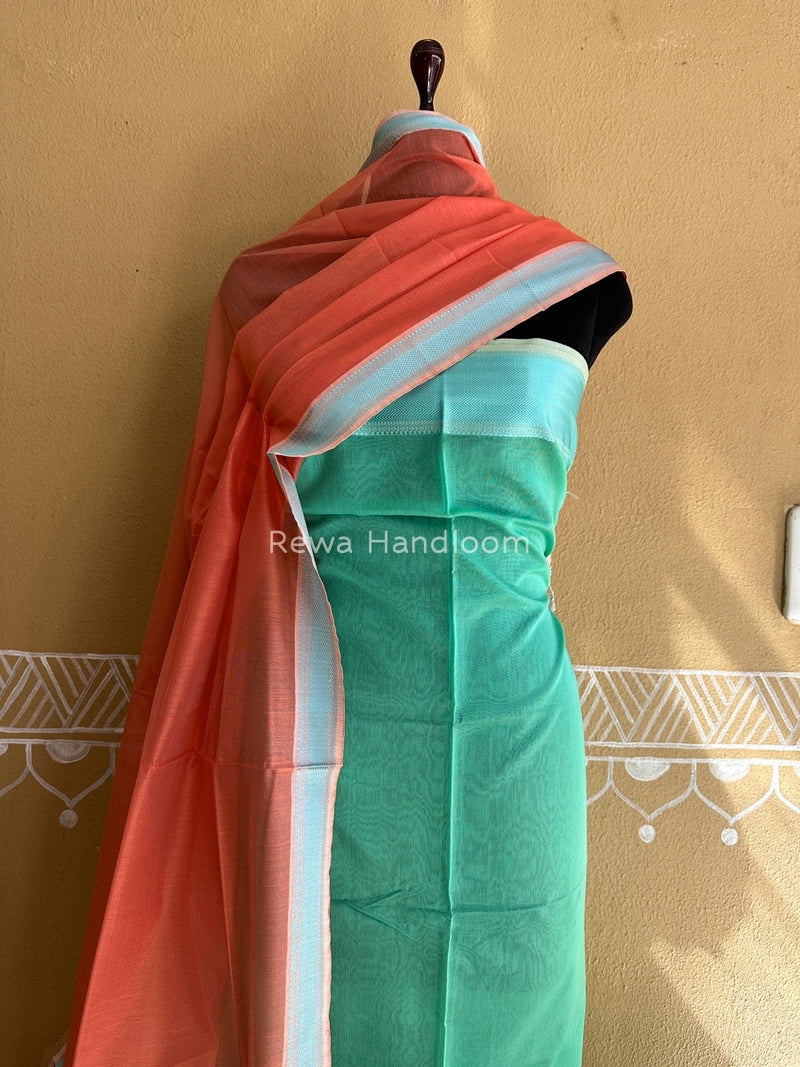 Maheshwari Sea Green-Light Orange Multicolour Dress Material RTP026