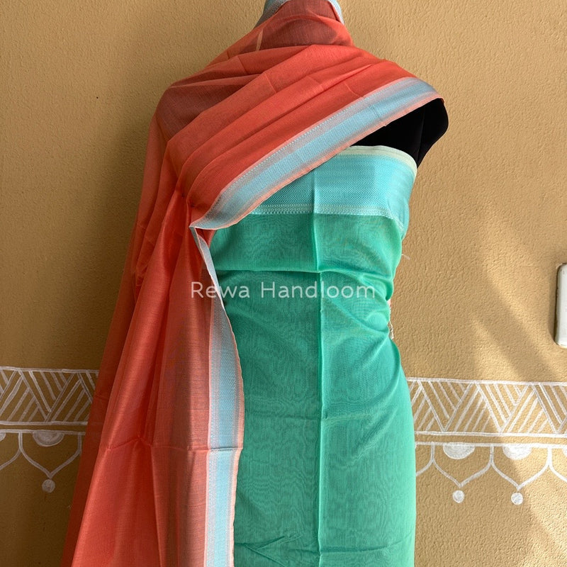 Maheshwari Sea Green-Light Orange Multicolour Dress Material RTP026