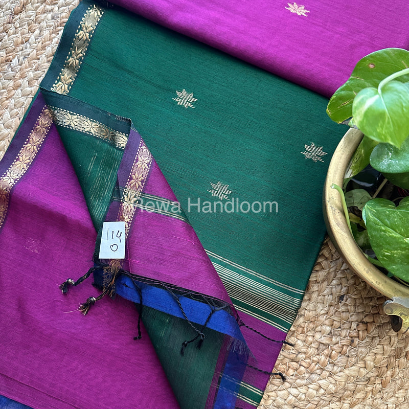 Purple-Green Zari Butti ~ Maheshwari Saree-SBT019