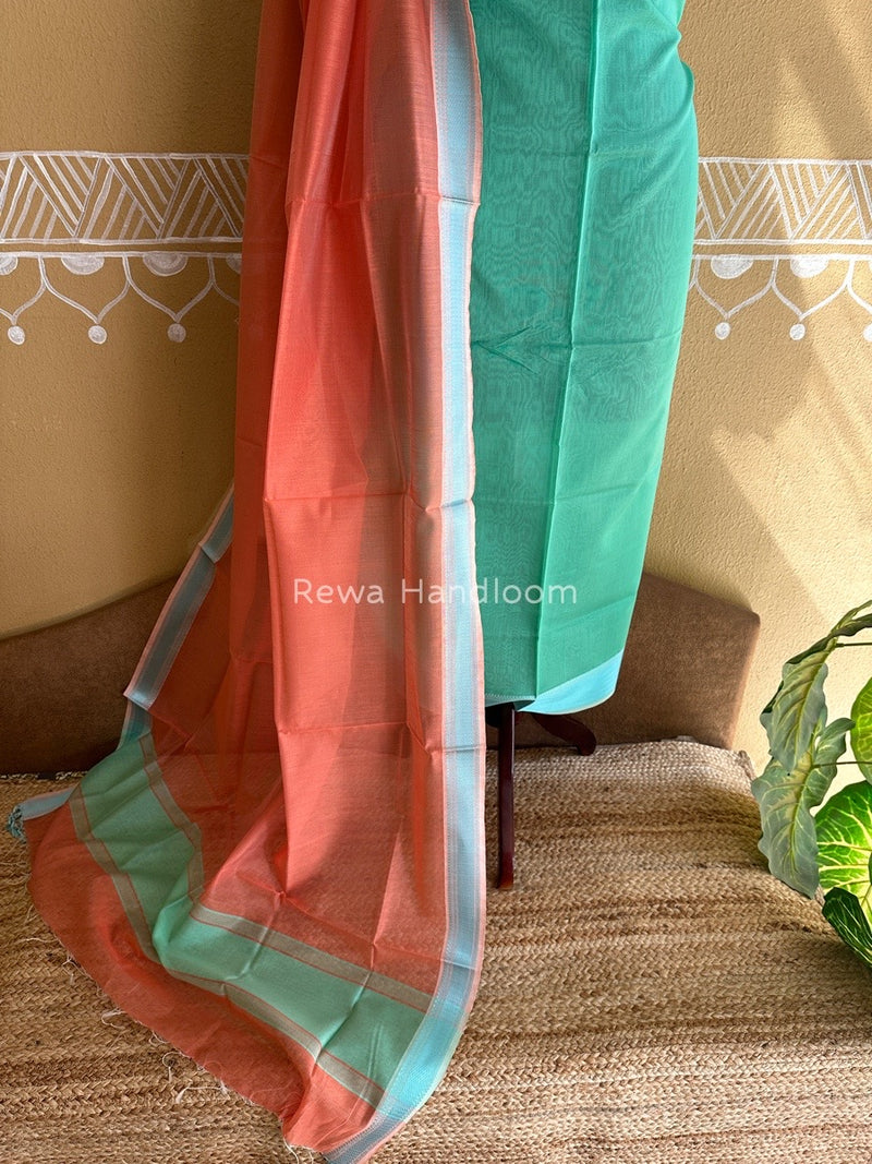 Maheshwari Sea Green-Light Orange Multicolour Dress Material RTP026