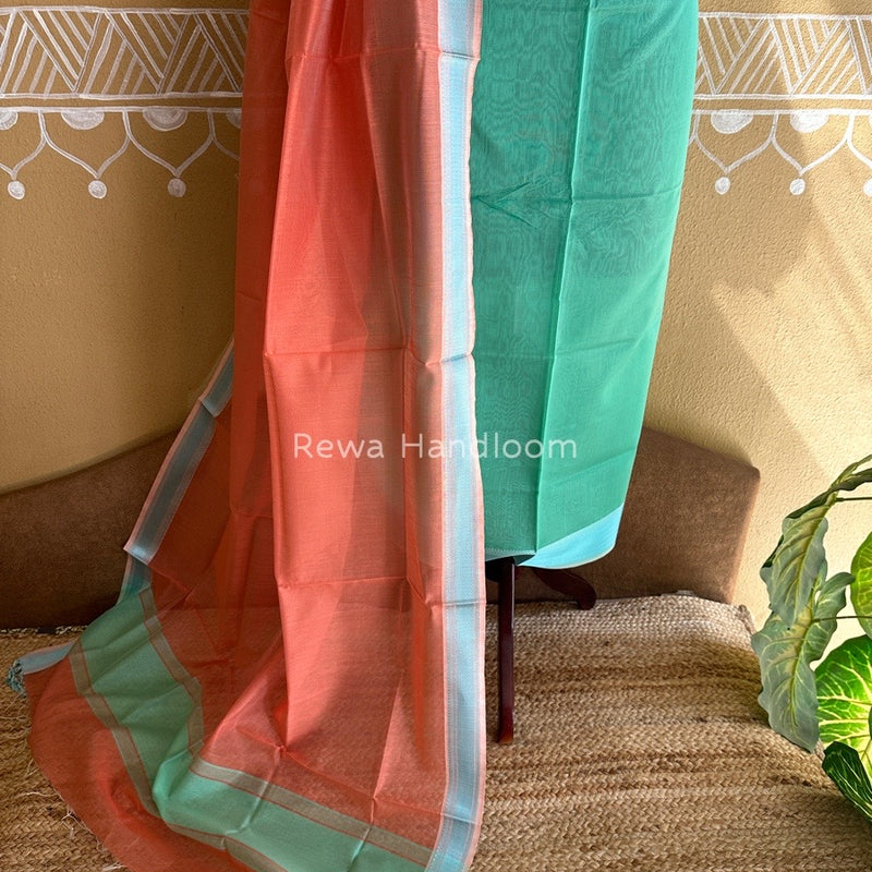 Maheshwari Sea Green-Light Orange Multicolour Dress Material RTP026