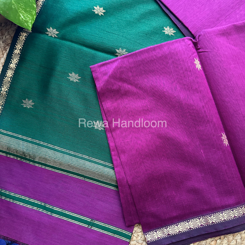 Purple-Green Zari Butti ~ Maheshwari Saree-SBT019