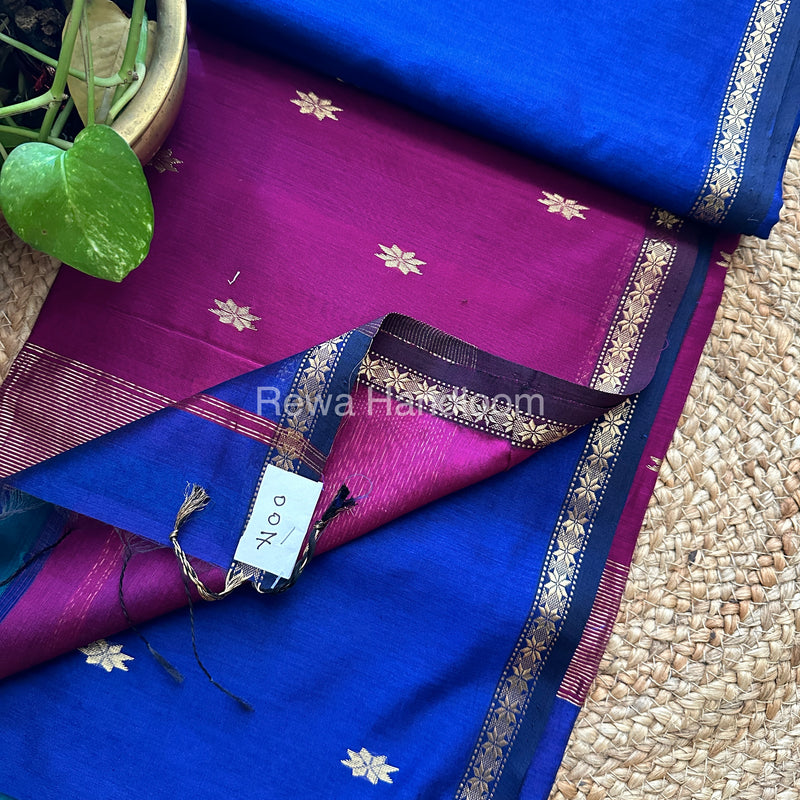 Blue-Purple Zari Butti ~ Maheshwari Saree-SBT017