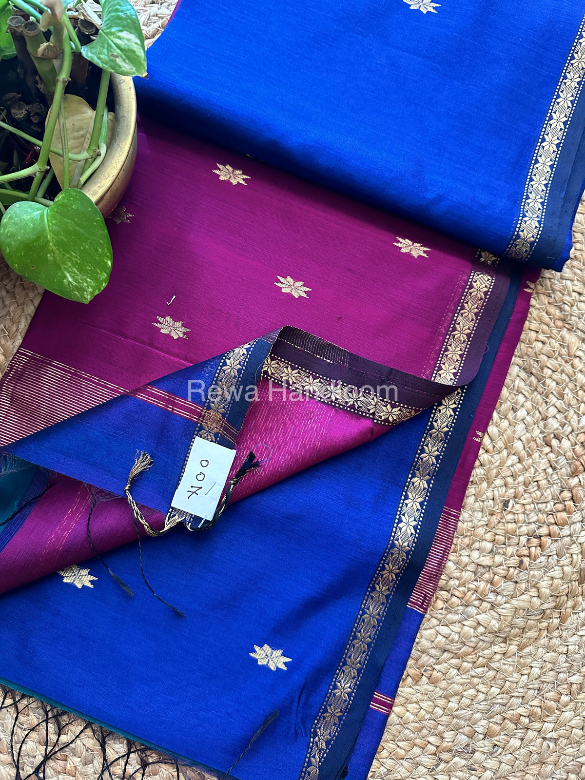 Blue-Purple Zari Butti ~ Maheshwari Saree-SBT017