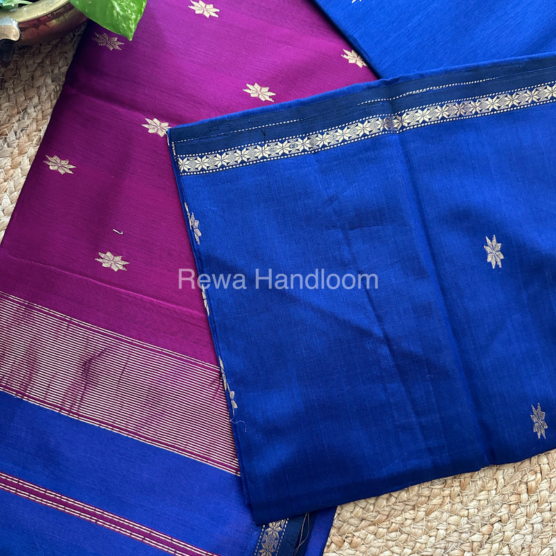 Blue-Purple Zari Butti ~ Maheshwari Saree-SBT017