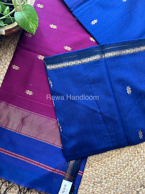 Blue-Purple Zari Butti ~ Maheshwari Saree-SBT017