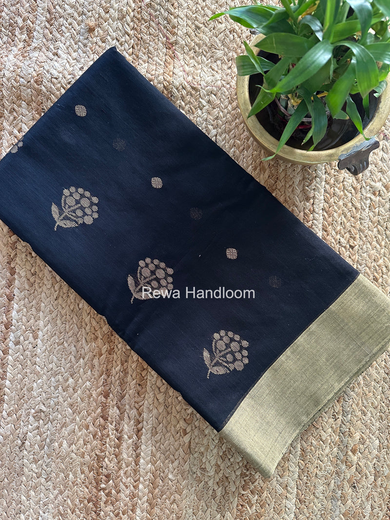 Black Chanderi Butta Silk Saree BSC029