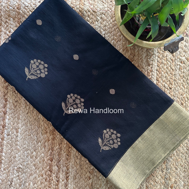 Black Chanderi Butta Silk Saree BSC029