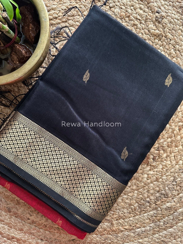Black Zari Butti Maheshwari Saree PTB0107