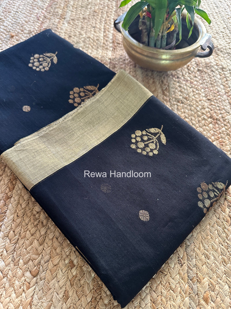Black Chanderi Butta Silk Saree BSC029