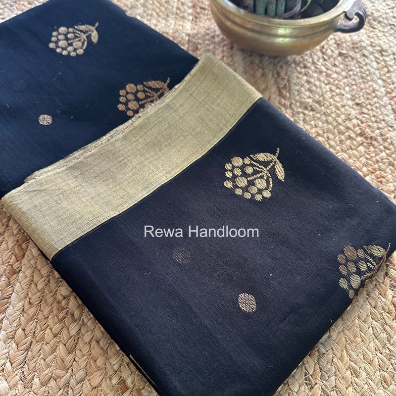 Black Chanderi Butta Silk Saree BSC029
