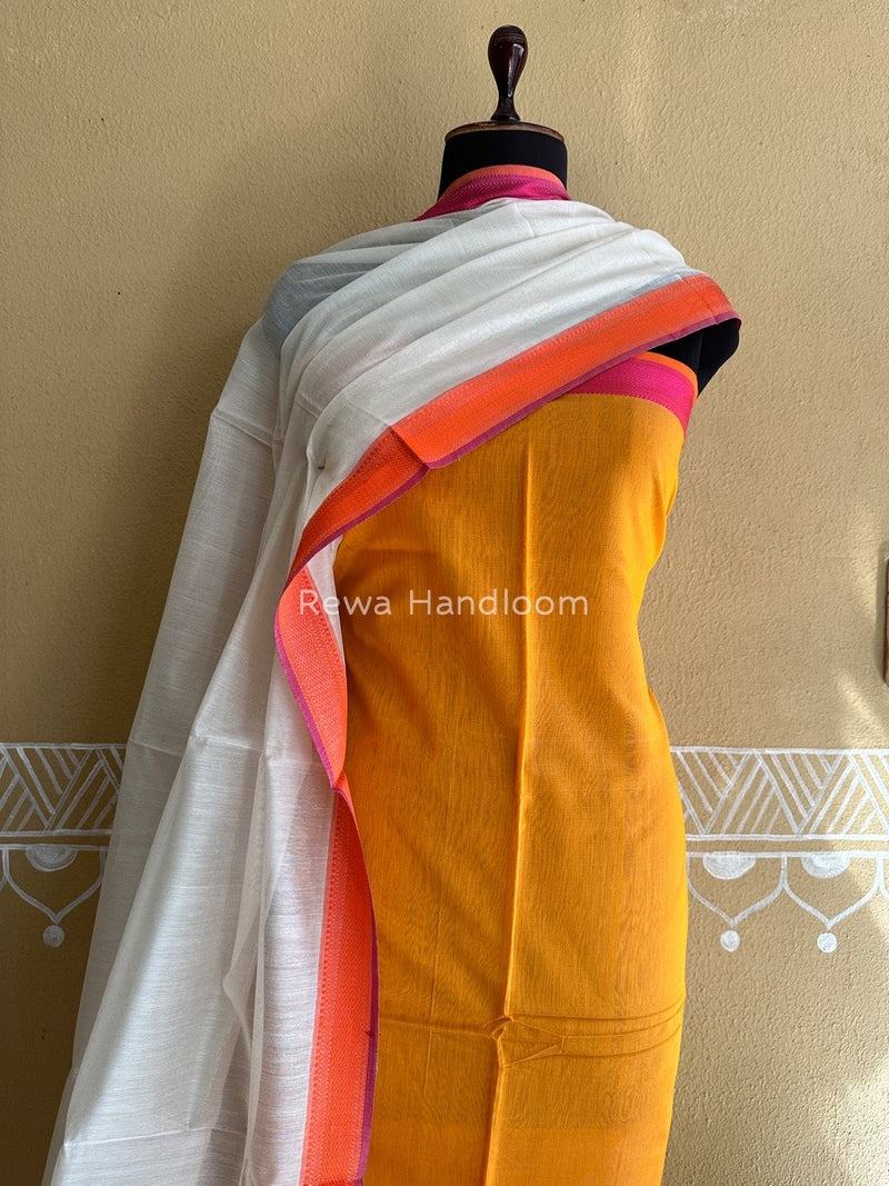 Maheshwari Orange-White Multicolour Dress Material RTP011
