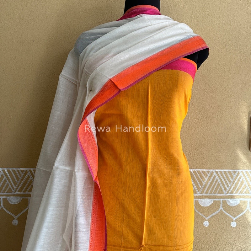 Maheshwari Orange-White Multicolour Dress Material RTP011