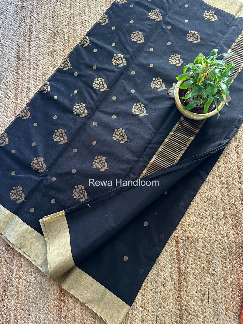 Black Chanderi Butta Silk Saree BSC029