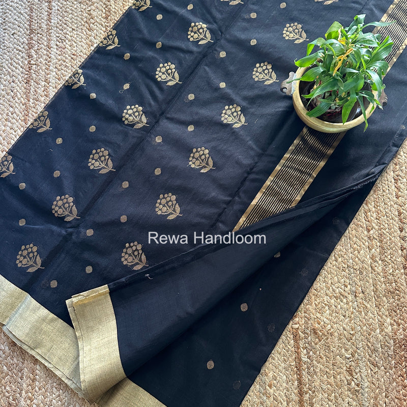 Black Chanderi Butta Silk Saree BSC029