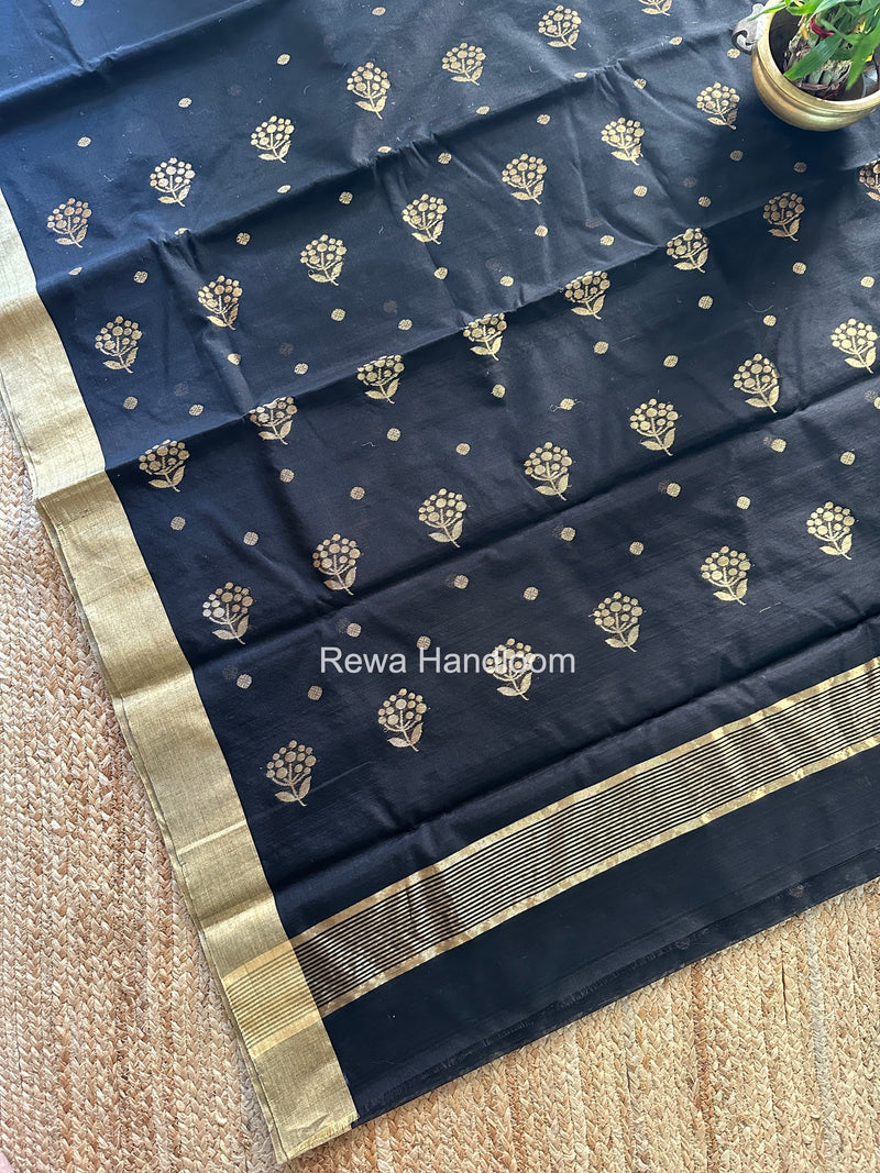 Black Chanderi Butta Silk Saree BSC029