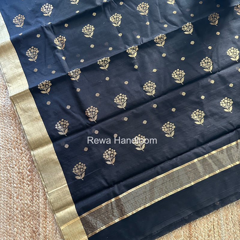 Black Chanderi Butta Silk Saree BSC029
