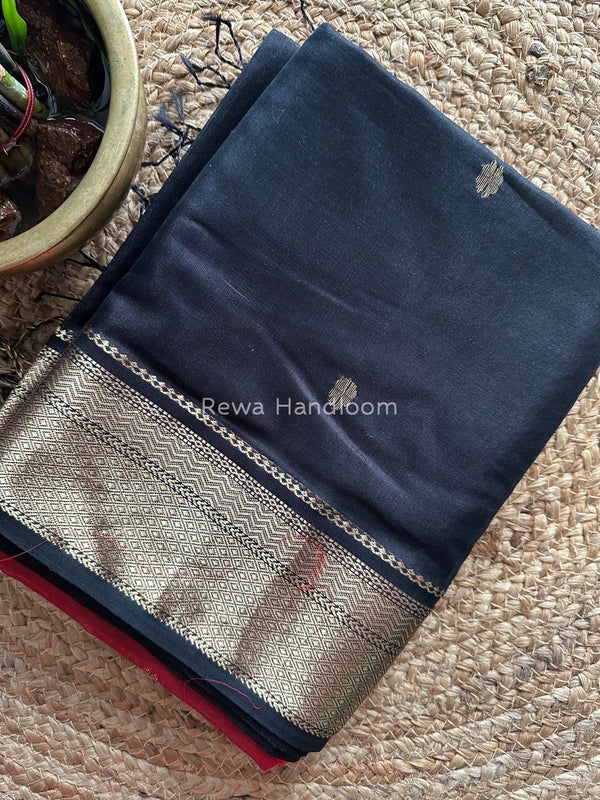 Black Zari Butti Maheshwari Saree PTB0115