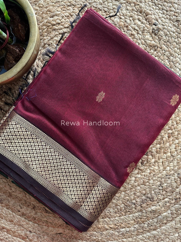 Maroon Zari Butti Maheshwari Saree PTB0114