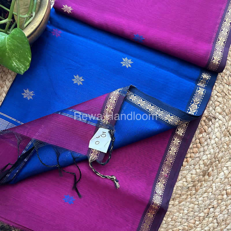 Purple- Dark Blue Zari Butti ~ Maheshwari Saree-SBT015